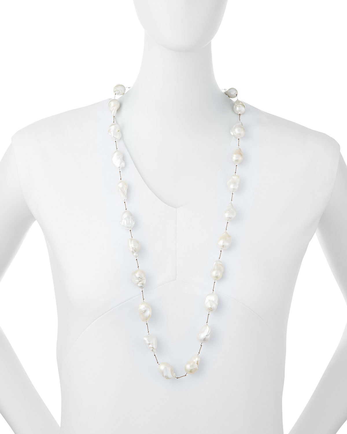 Large Baroque Pearl & Crystal Necklace, 35"L