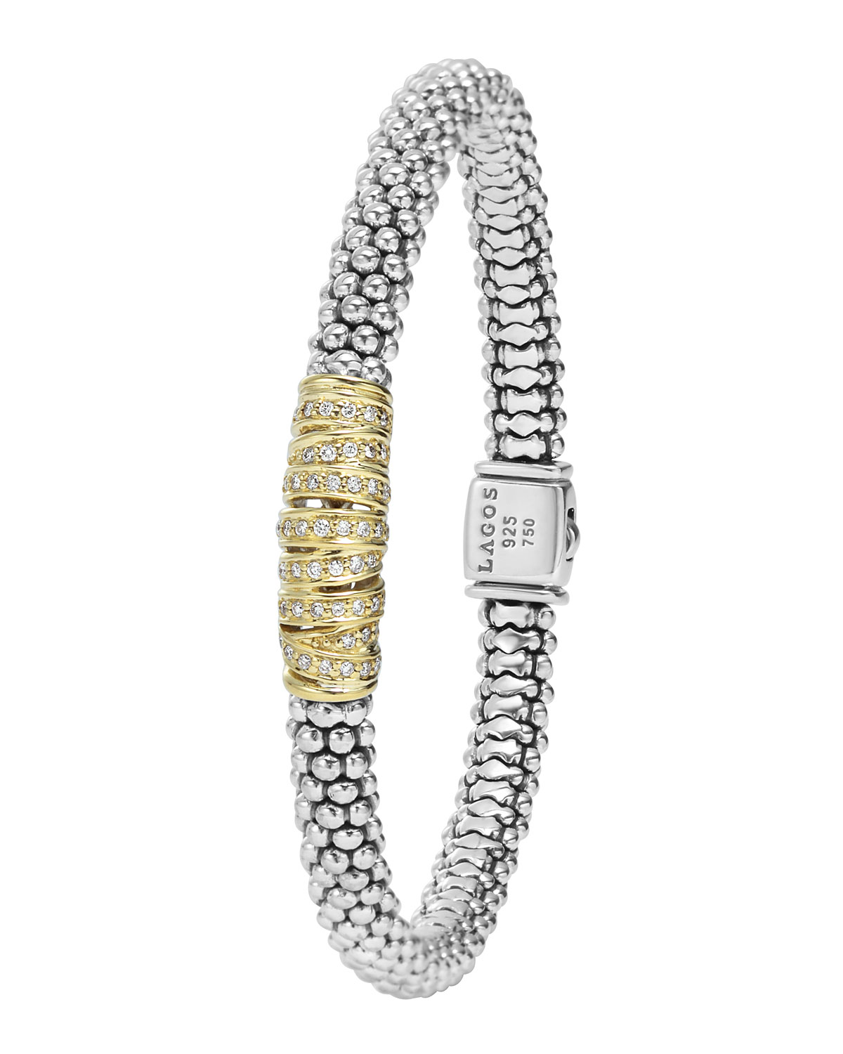 Embrace Silver & 18k Diamond Caviar Bracelet