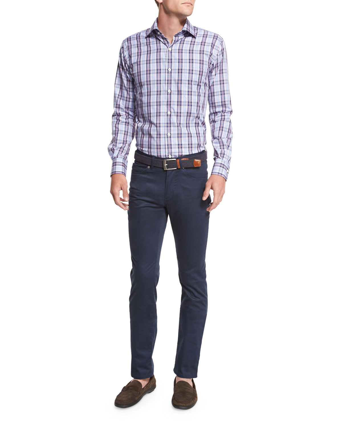 Plaid Sport Shirt, Navy Multi