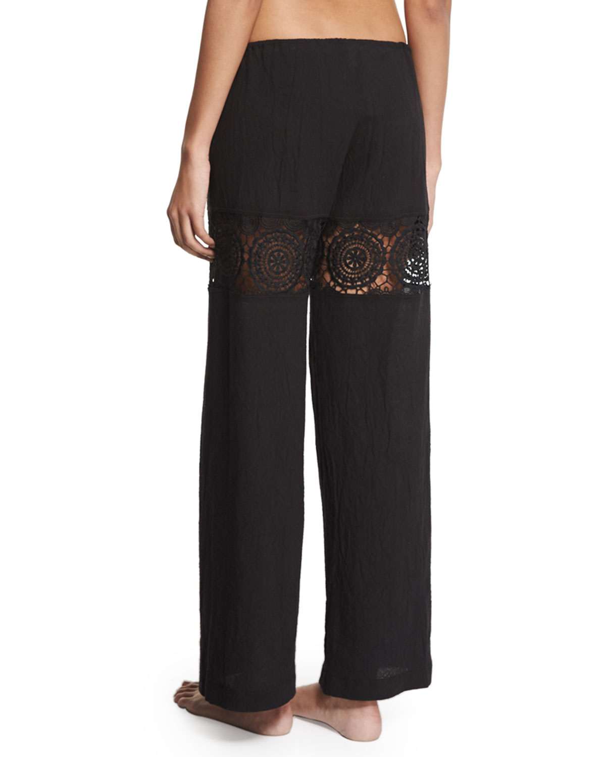 Black Sands Lace-Insert Gauze Coverup Pants