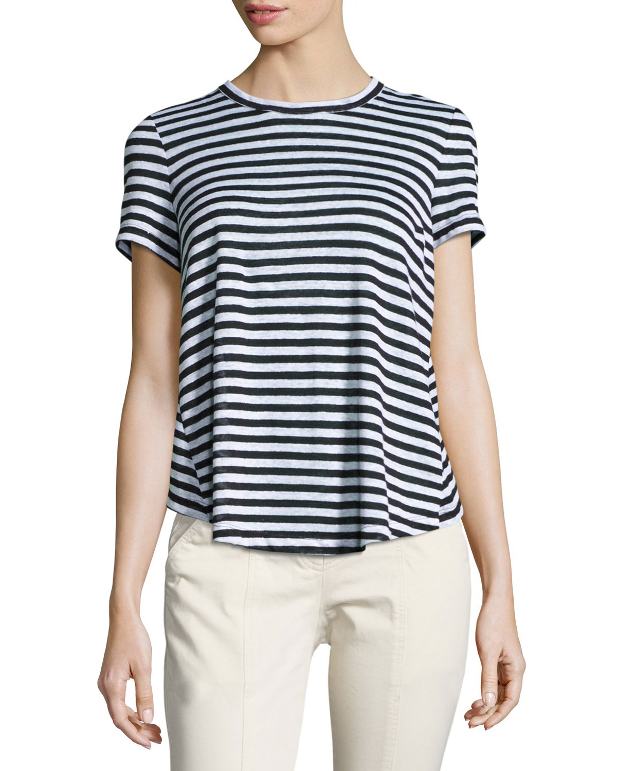 Tesi Striped Linen Tee, Black/White