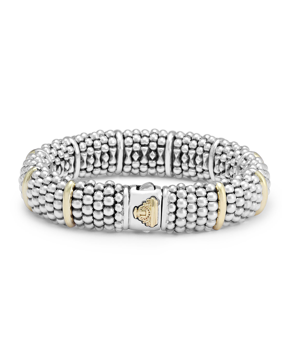 Silver Caviar Oval Bracelet with 18k Gold, 15mm