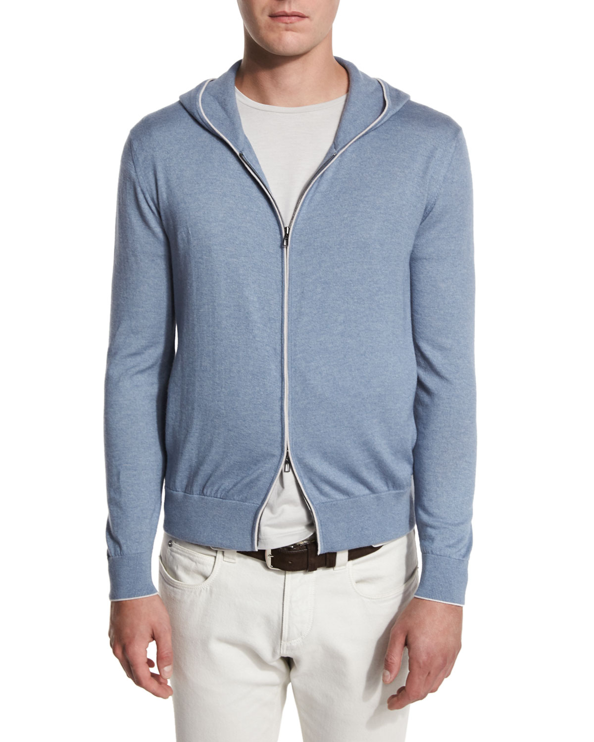 Cashmere & Cotton Front-Zip Hoodie