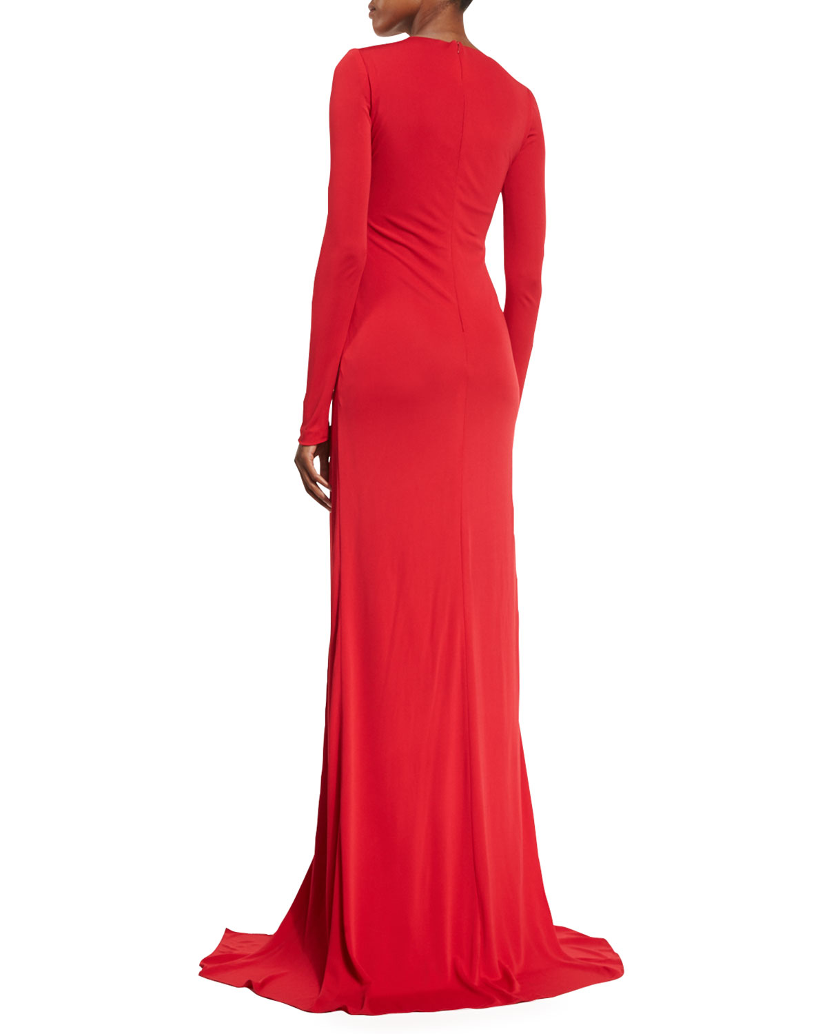 Long-Sleeve Twist-Front Jersey Gown, Red