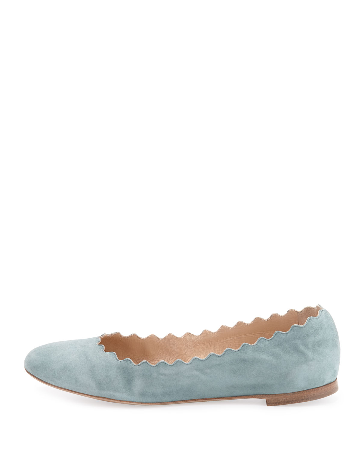 Scalloped Suede Ballerina Flat, Blue Lake