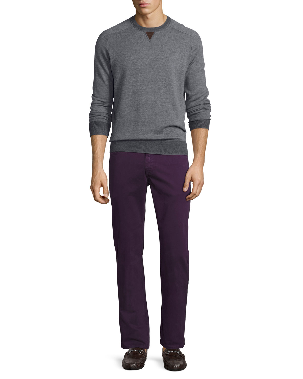 Striped Quarter-Zip Sweater, Charcoal