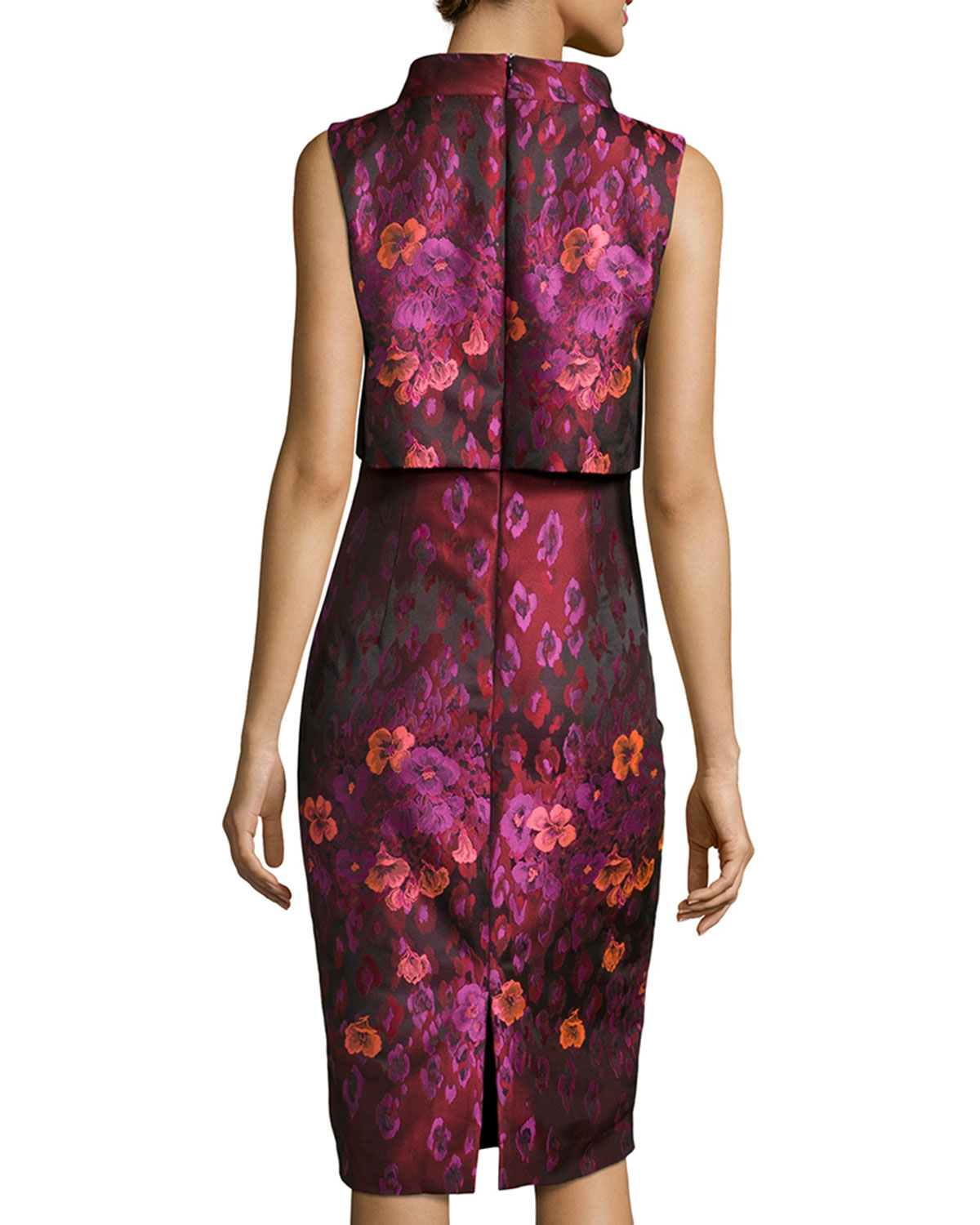 Sleeveless Floral Popover Dress, Bordeaux/Multicolor