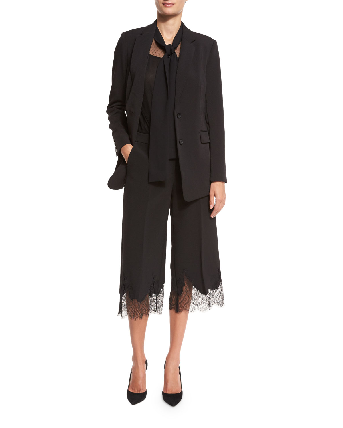 Lace-Trimmed Gaucho Pants, Black