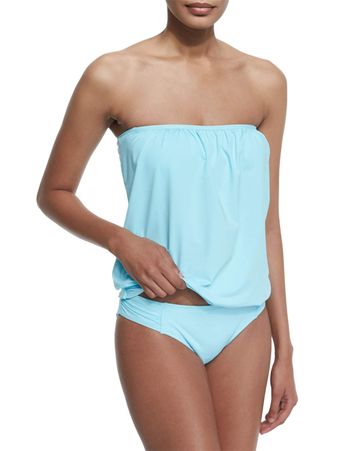 Solid Blouson Bandini Swim Top