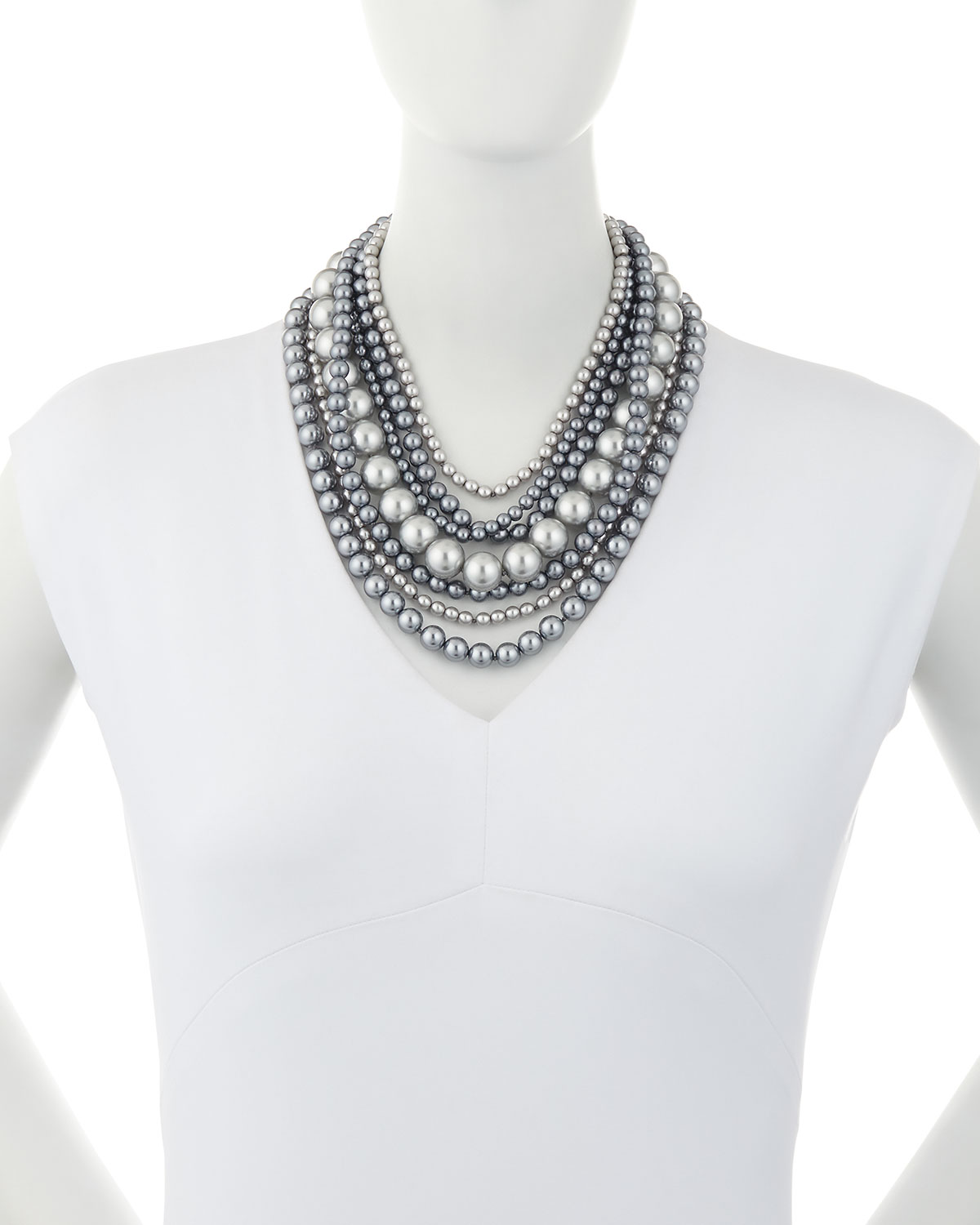 Seven-Row Simulated Pearl Necklace, Gray