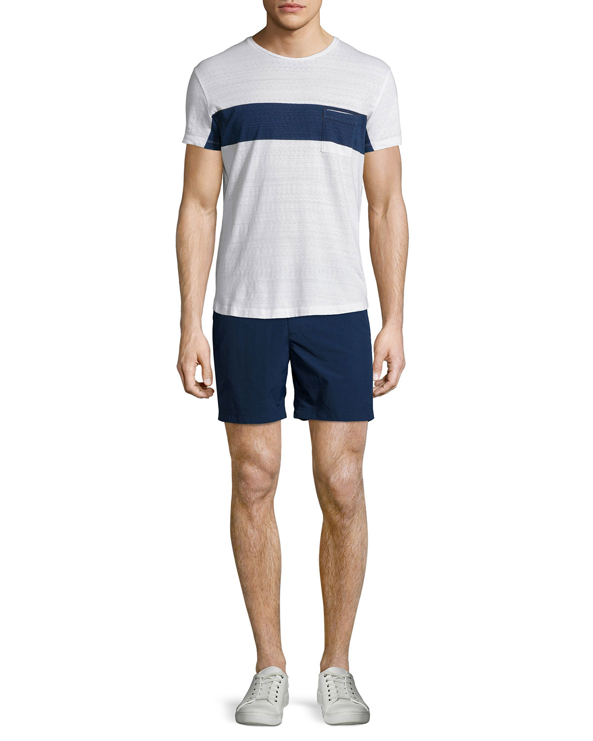 Chest-Stripe Short-Sleeve T-Shirt, Navy