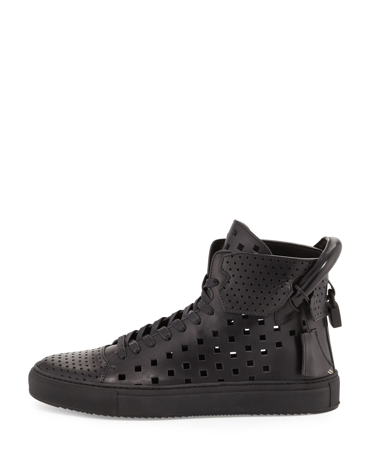 Men's 125mm Perforated Leather High-Top Sneaker, Black