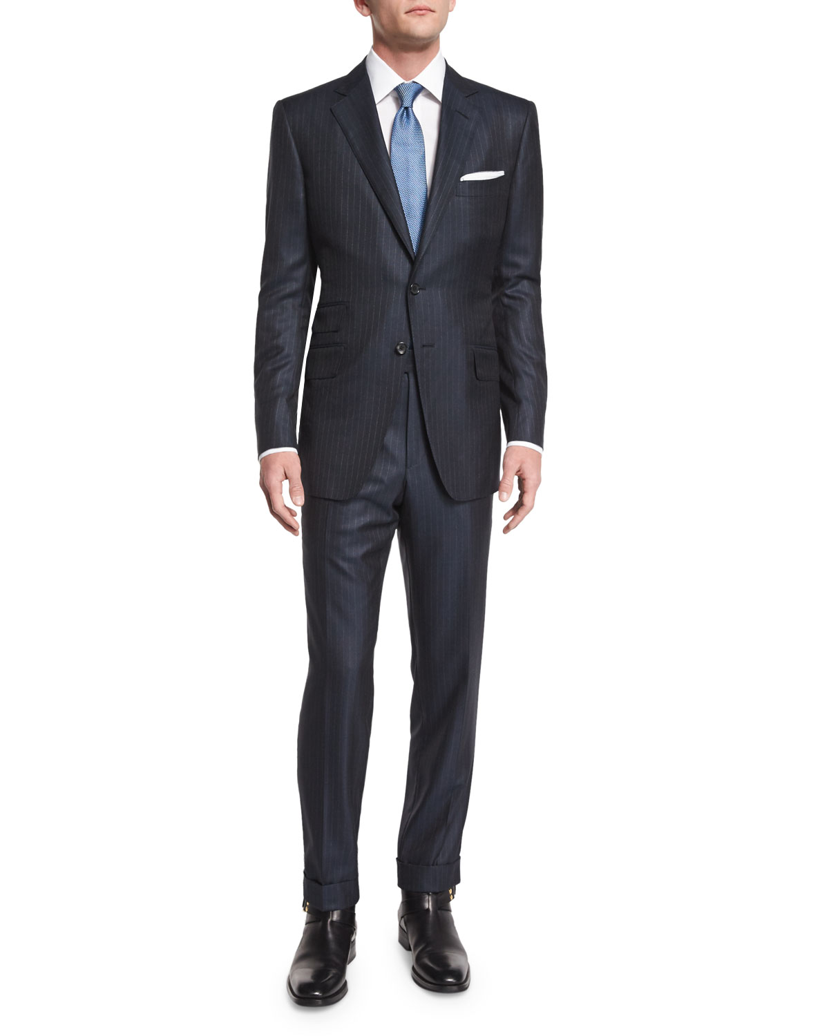 O'Connor Base Birdseye Pinstripe Wool Suit, Navy