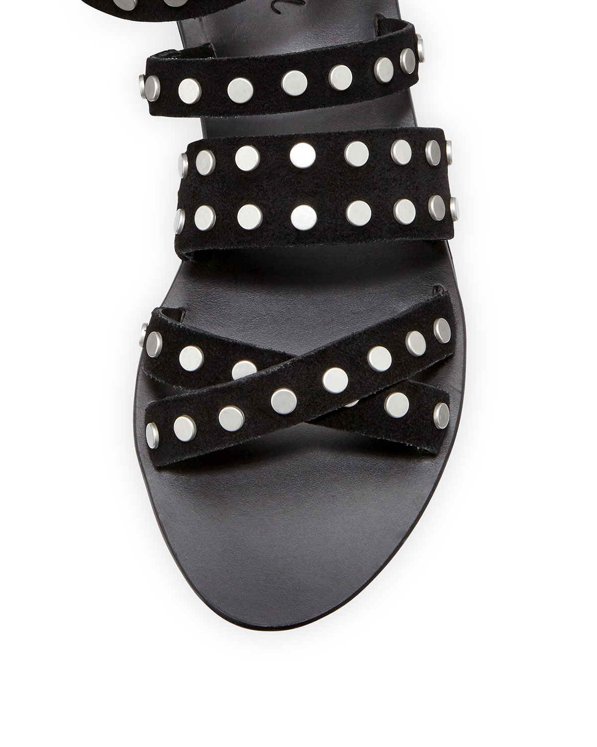 Karin Studded Suede Flat Sandal, Black