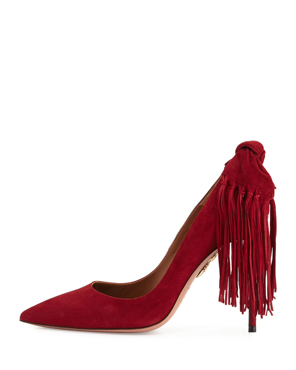 Fringe Tie Suede 105mm Pump, Pomegranate