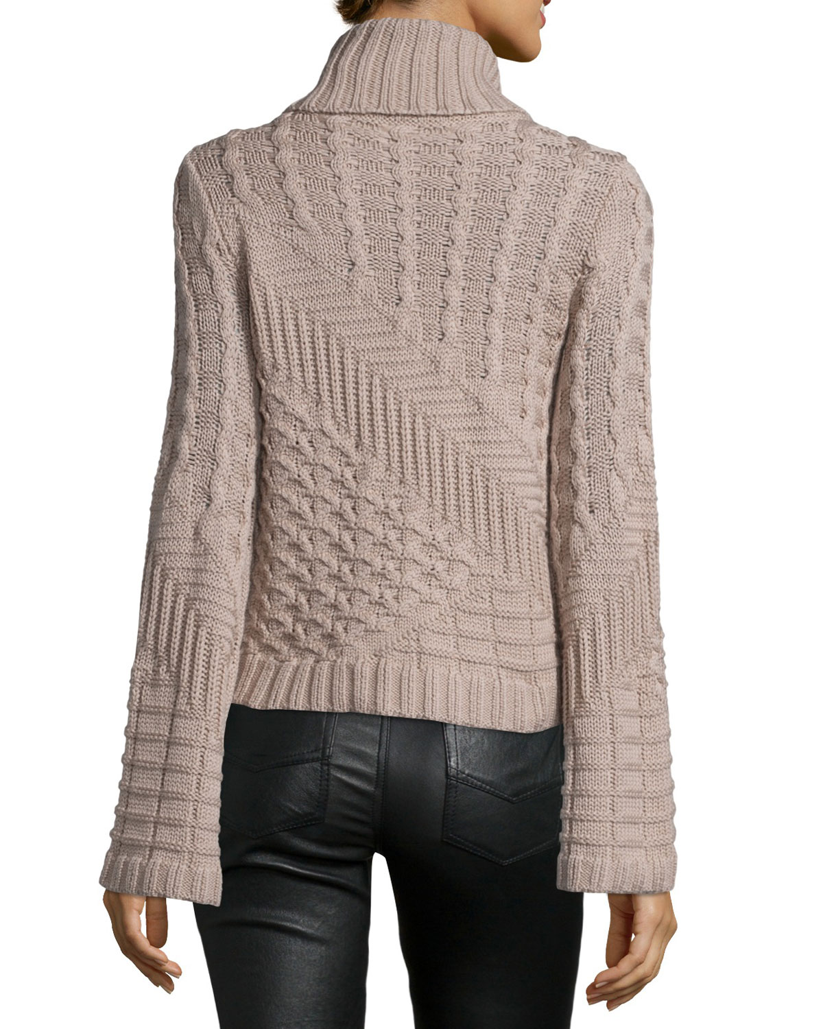 Silena Mixed-Knit Merino Wool Turtleneck Sweater, Saddle