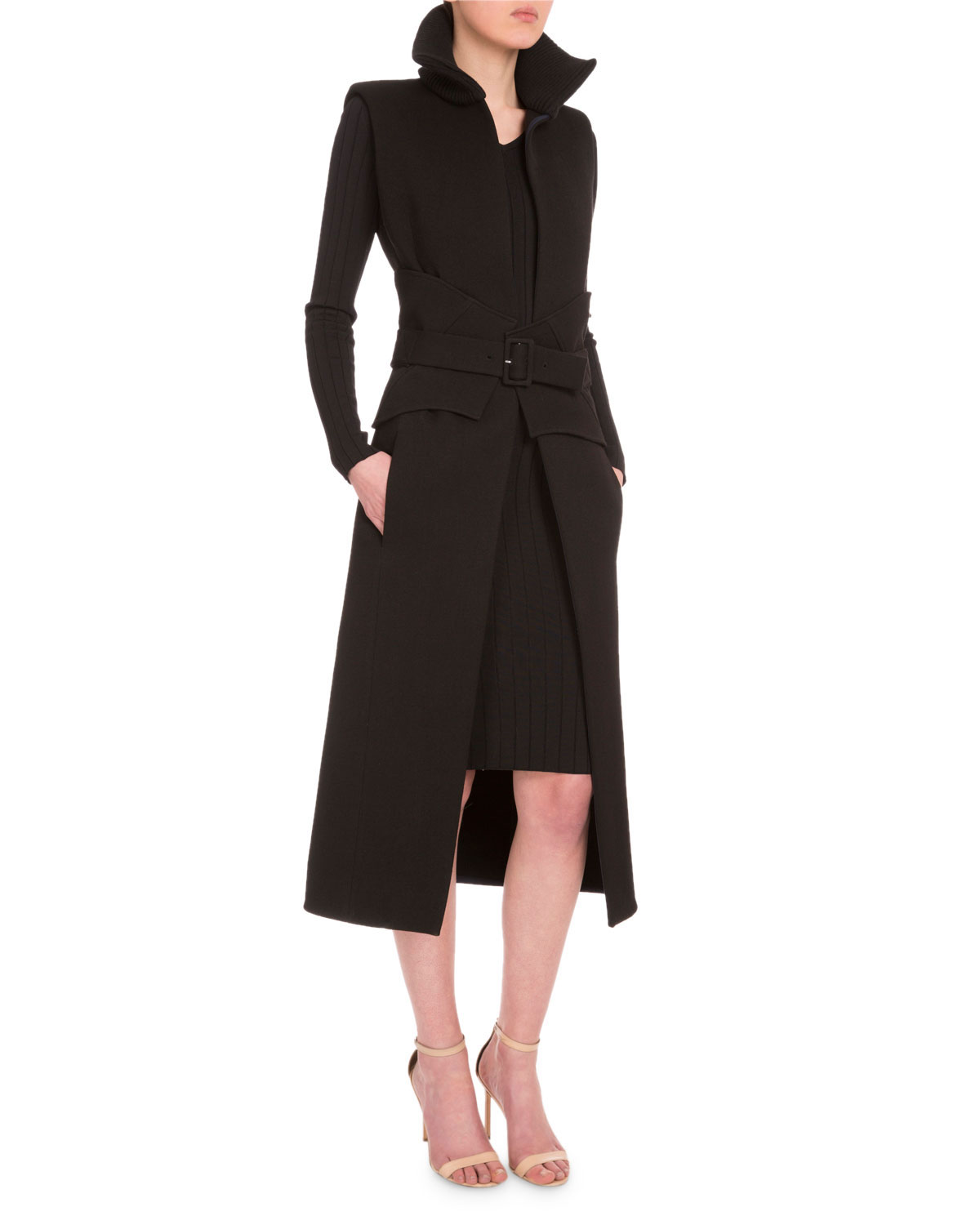 Long-Sleeve Ribbed Sheath Dress, Black