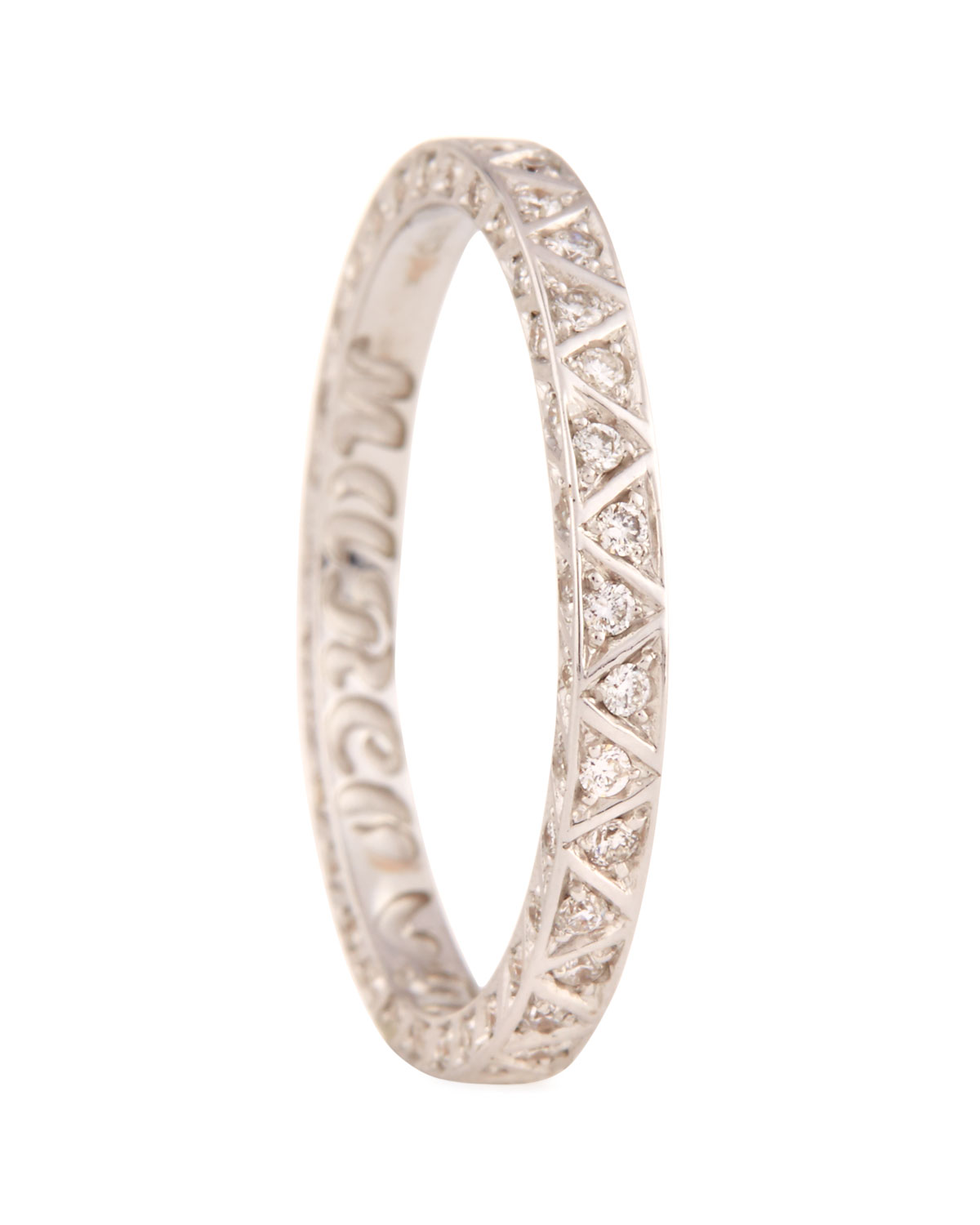 Manawa 18K White Gold Band with Champagne Diamonds, Size 10