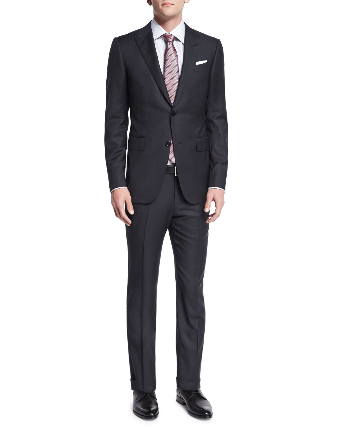 Textured Solid Two-Piece Suit, Black