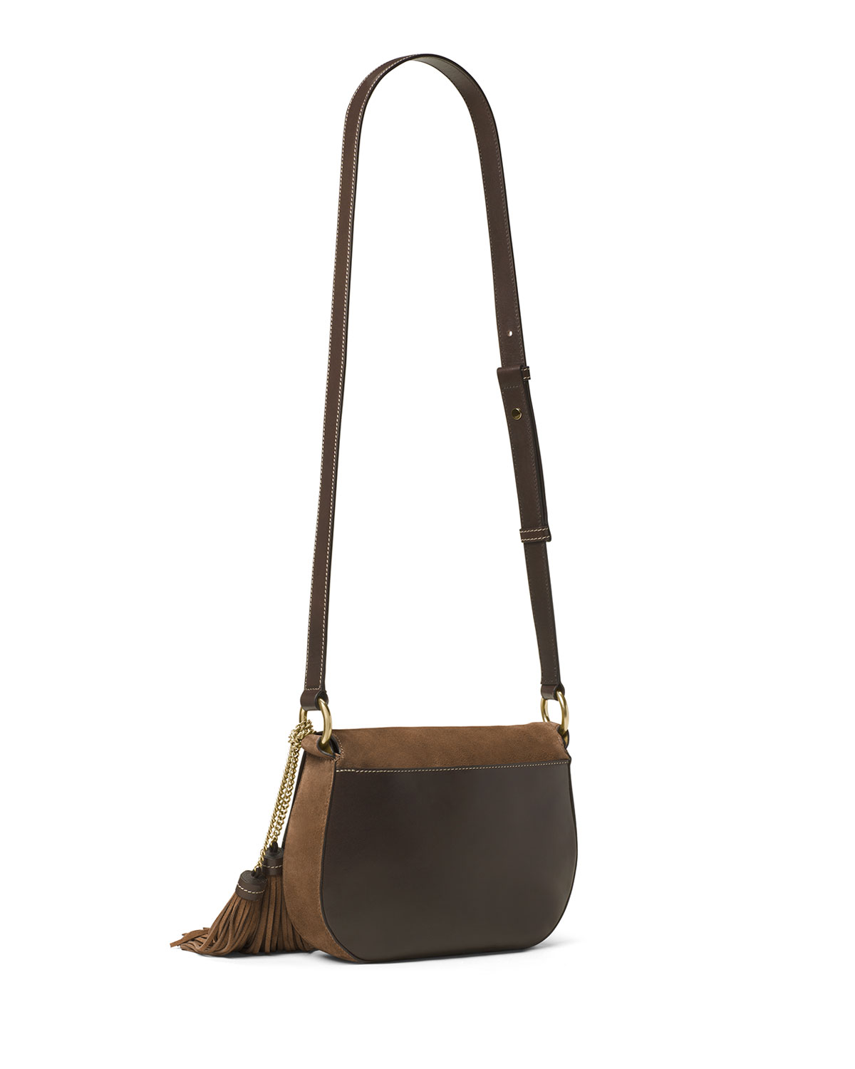 Elyse Large Suede Saddle Bag, Dark Caramel 