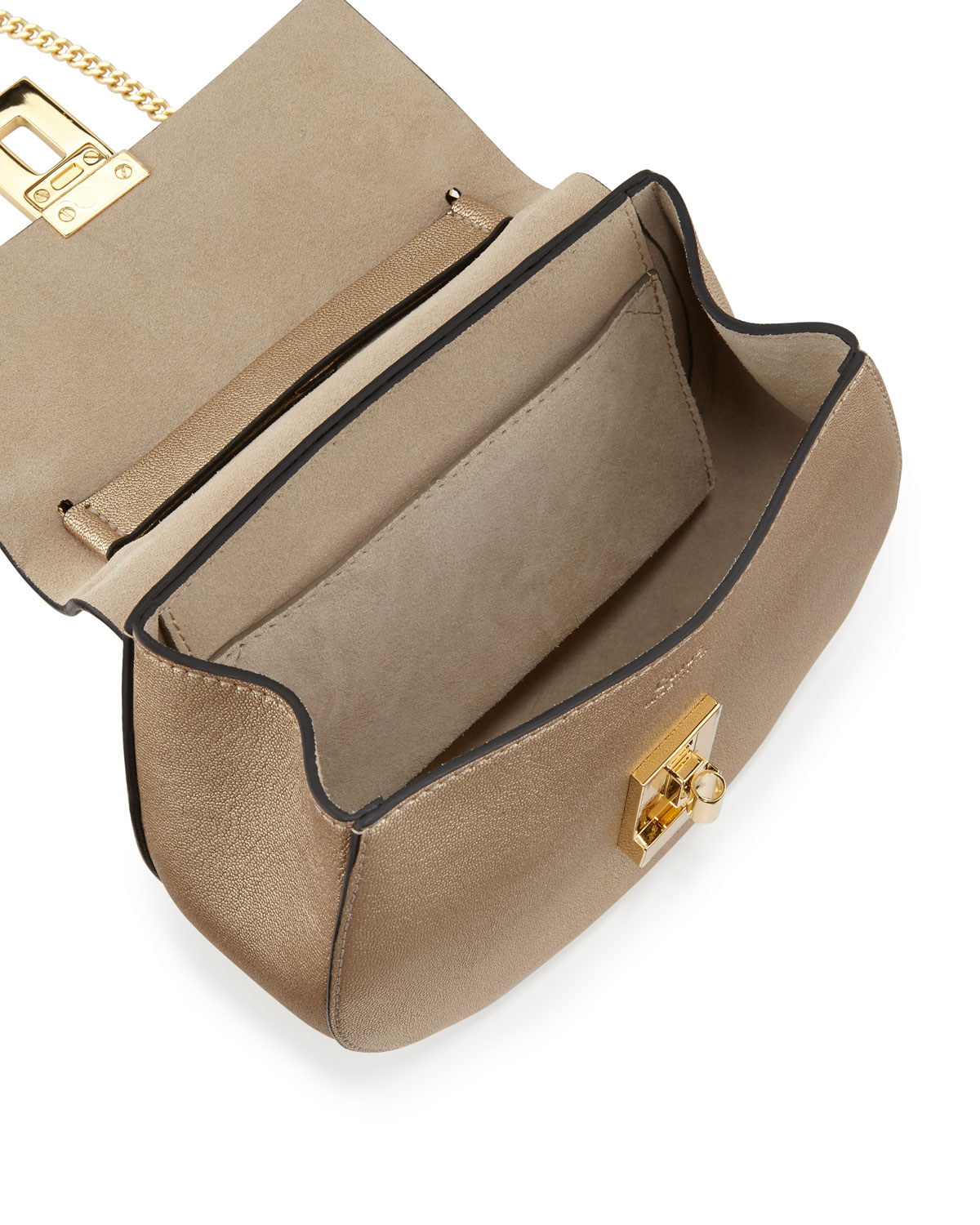 Drew Mini Metallic Leather Crossbody Bag, Gold