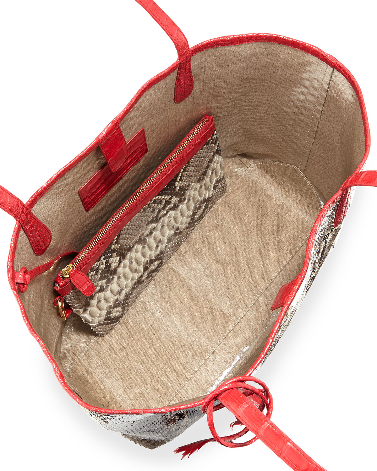 Erica Python Shopper Tote Bag, Python/Red