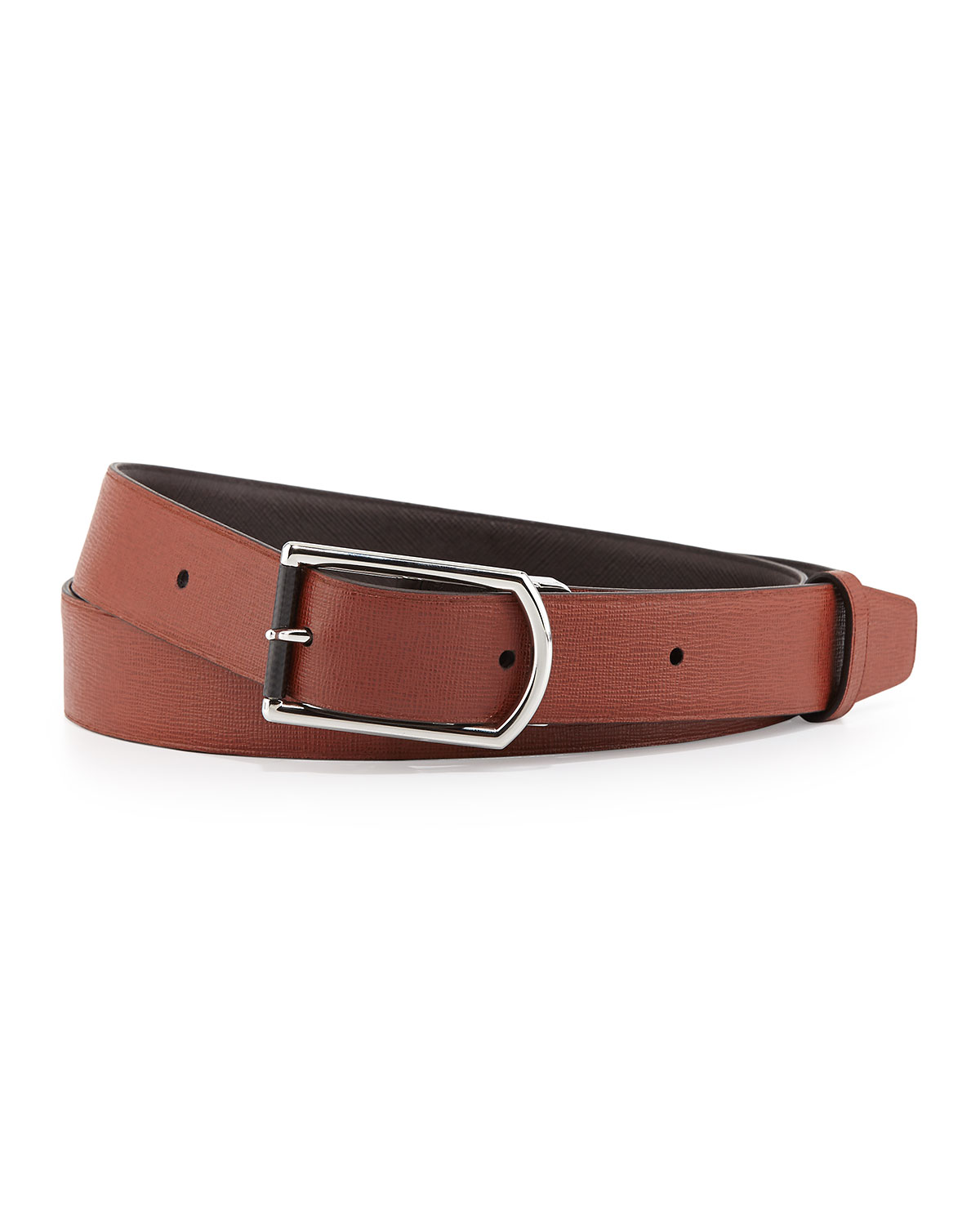 Reversible Saffiano Belt, Brown/Tan