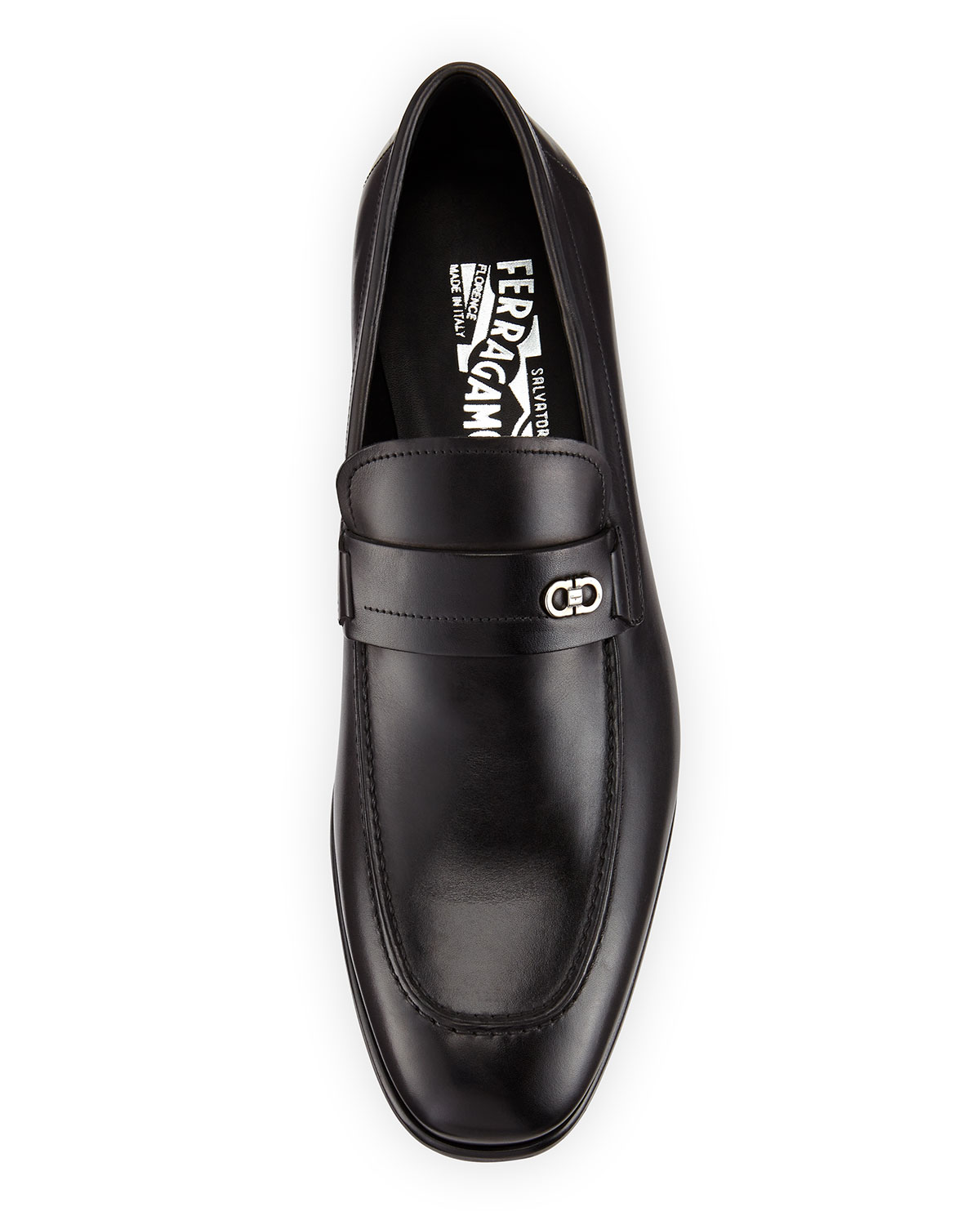 Paros Calfskin Loafer with Double Gancini Side Ornament, Black