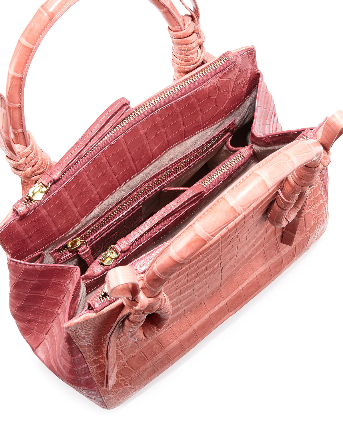 Crocodile Medium Knotted Top-Handle Bag, Rose/Pink