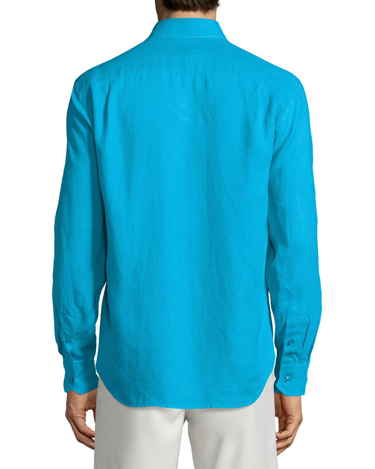Caroubier Linen Long-Sleeve Shirt, Cobalt