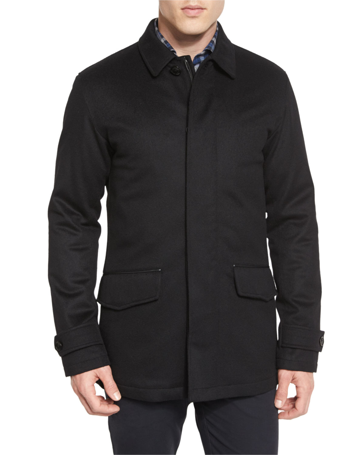 Wool/Cashmere-Blend Car Coat, Black