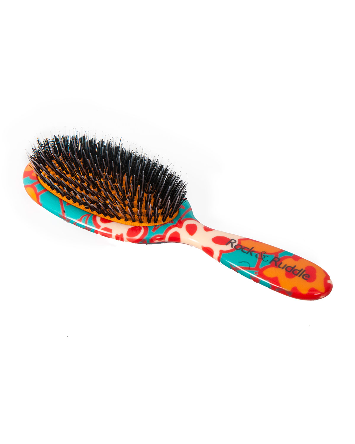Large Paisley Orange & Teal Mixed-Bristle Hairbrush