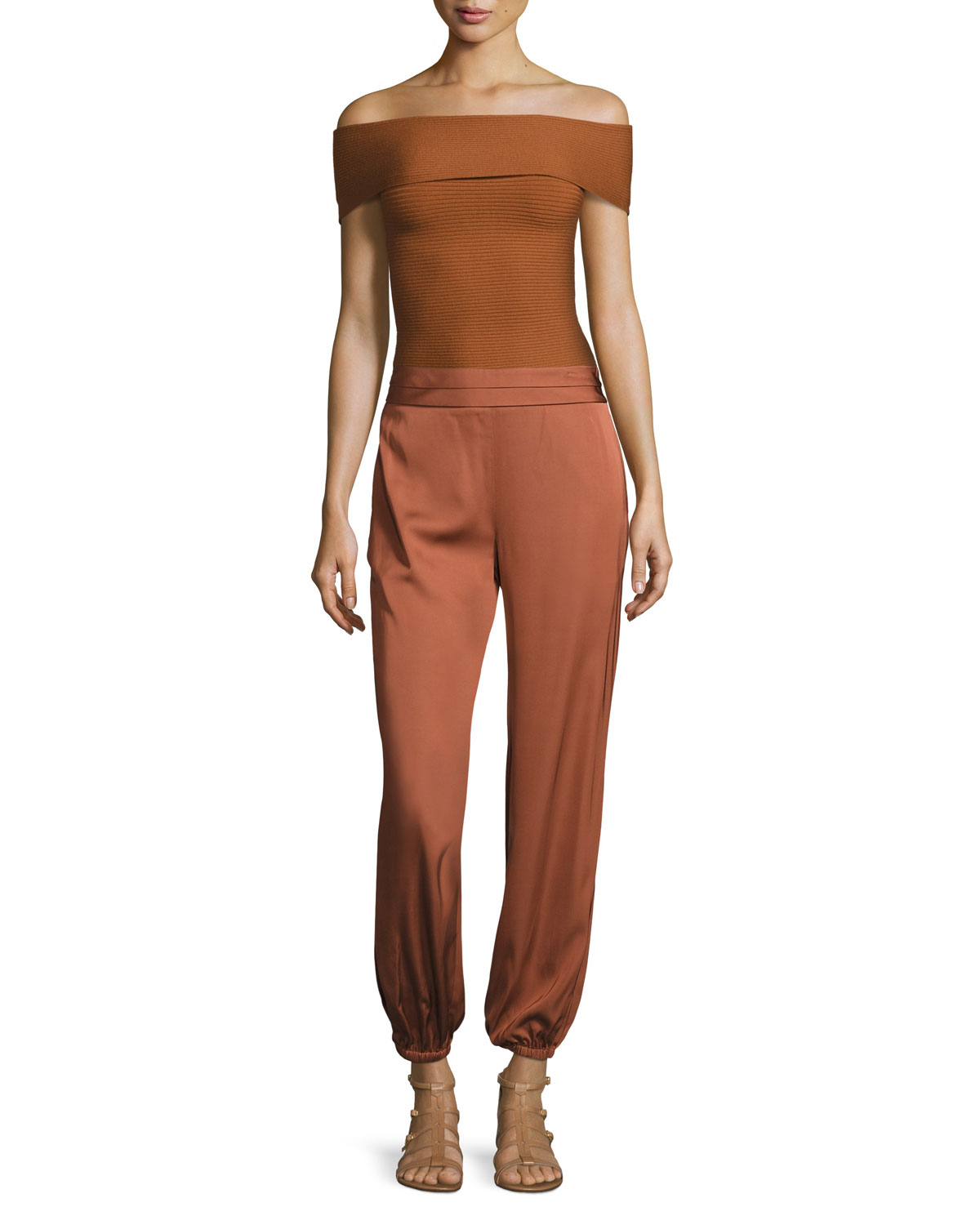 Dominique Off-the-Shoulder Ribbed Top, Cinnamon