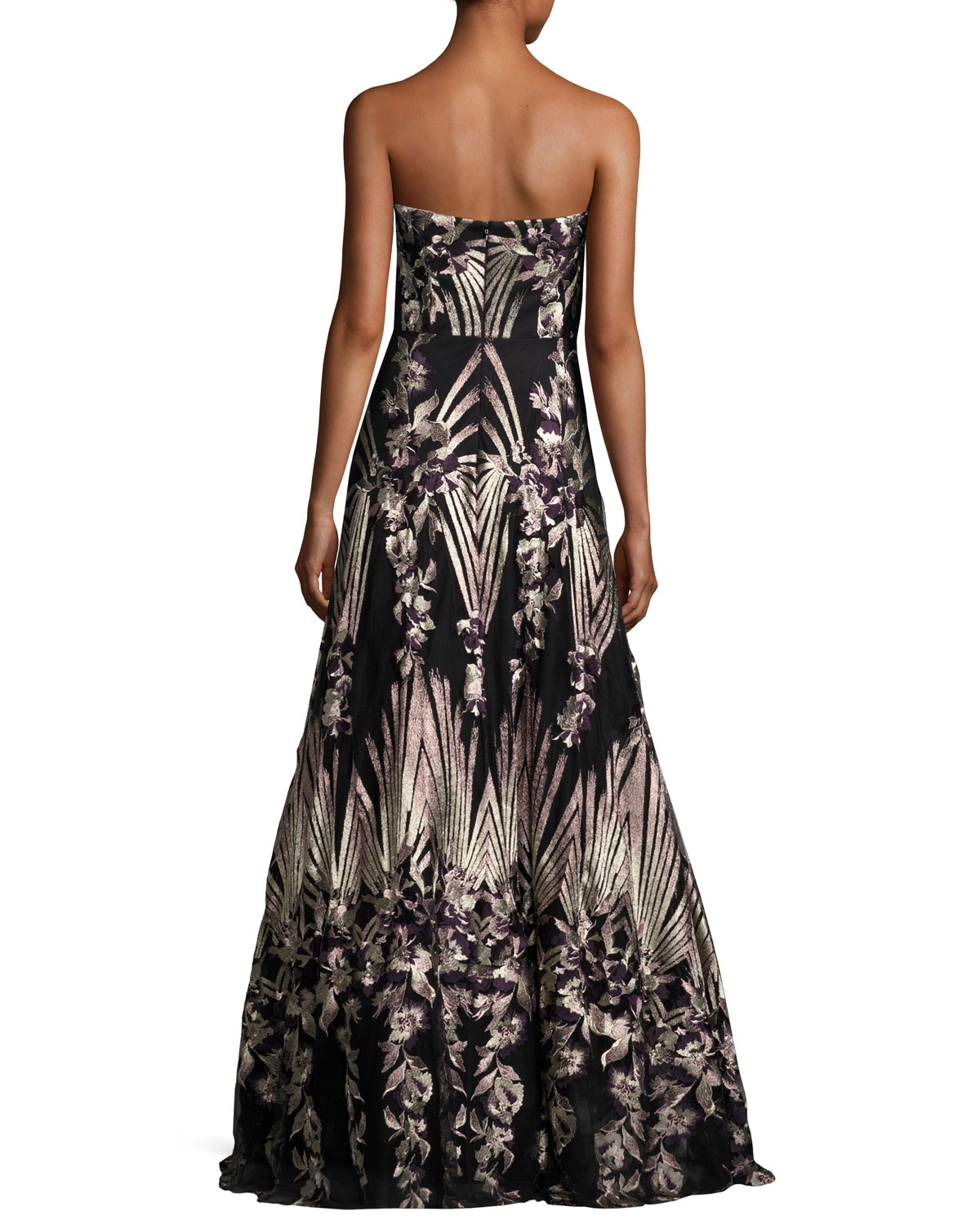 Strapless Embroidered Ball Gown, Purple/Gold