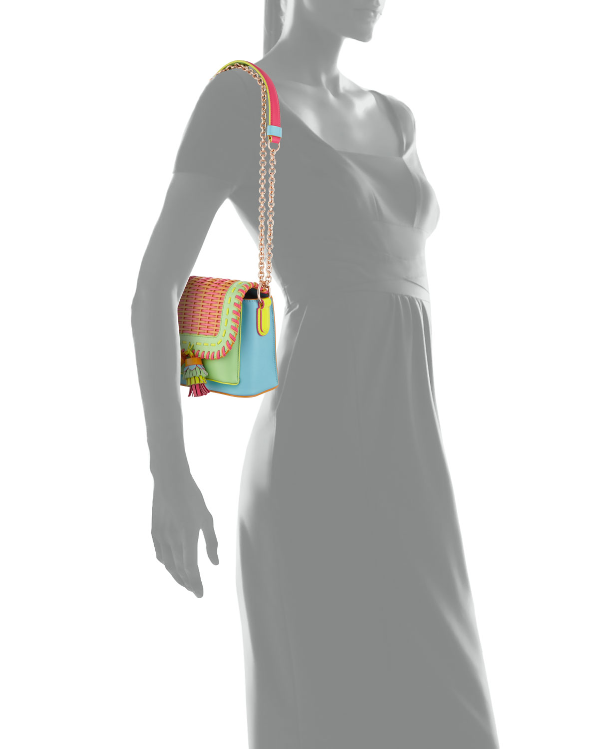 Claudie Colorblock Tassel Crossbody Bag, Aqua