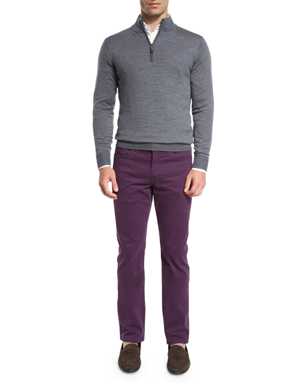 Striped Quarter-Zip Sweater, Charcoal