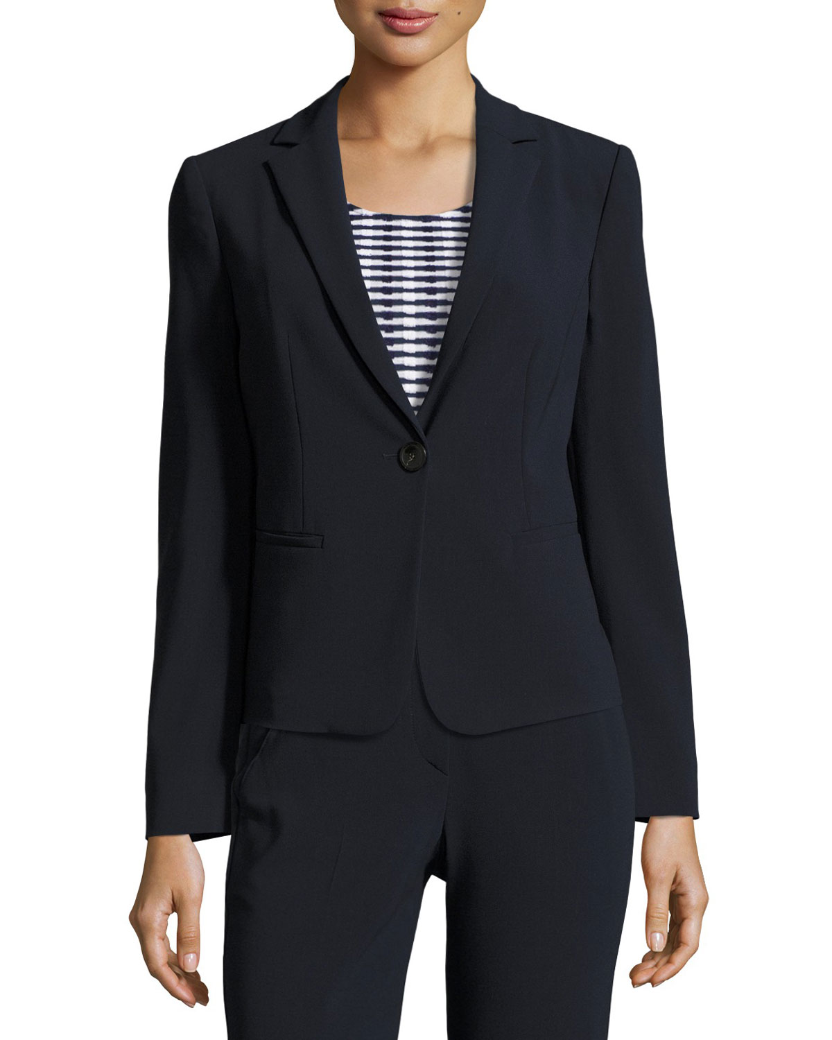 Stretch-Wool One-Button Jacket, Midnight