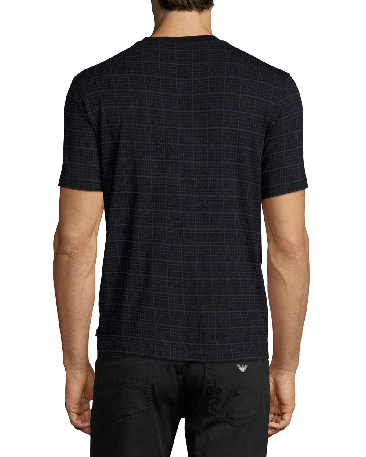 Caiman Grid-Print V-Neck T-Shirt, Blue/Black