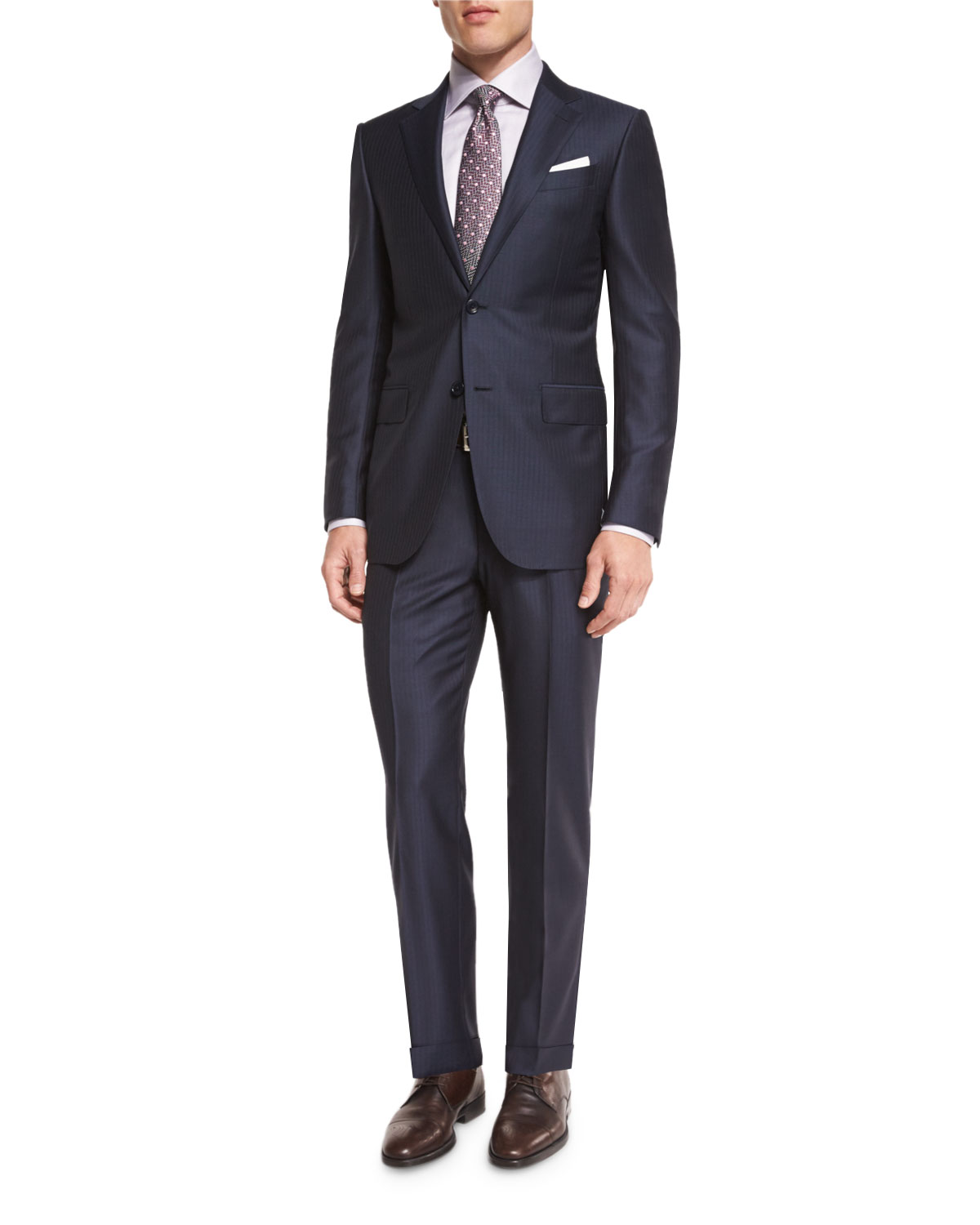 Wool Striped Two-Piece Suit, Navy