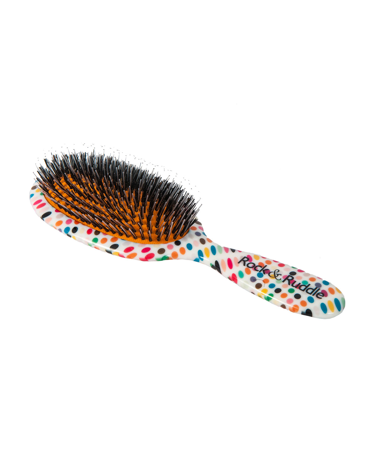 Large White with Multicolor Dots Mixed Bristle Hairbrush