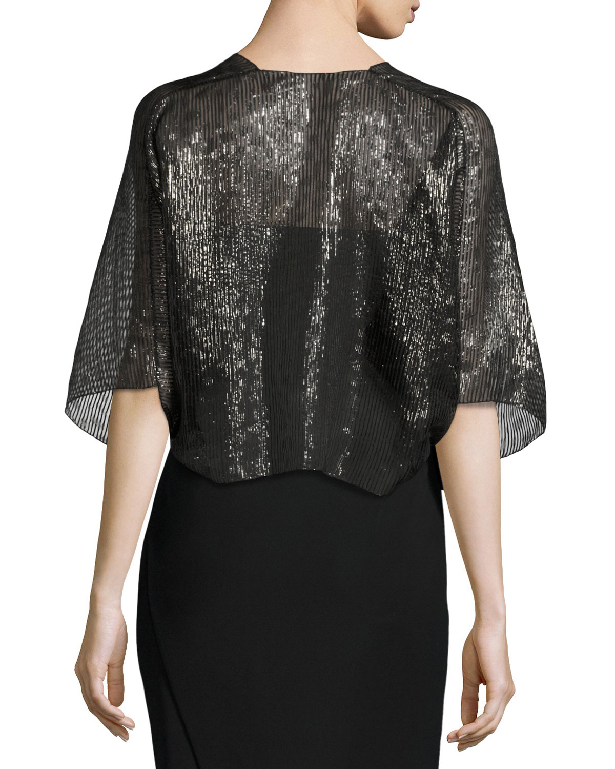 Metallic 3/4-Sleeve Evening Bolero, Black