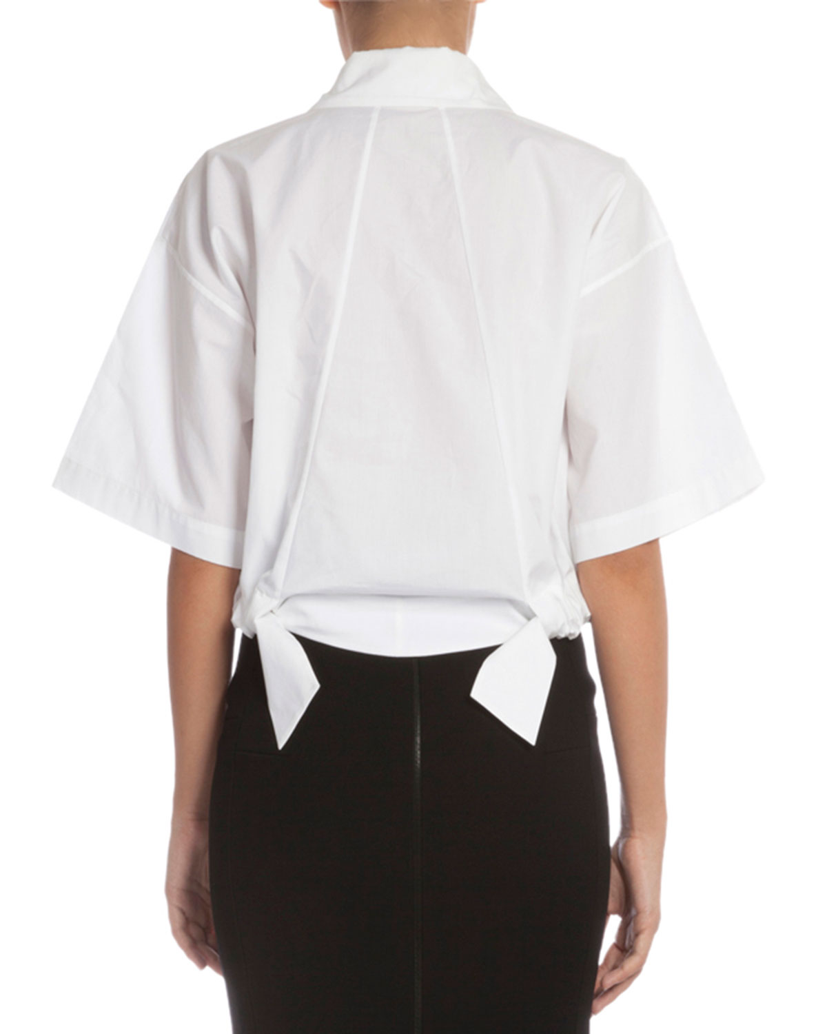 Wide Chop Short-Sleeve Cropped Blouse, White