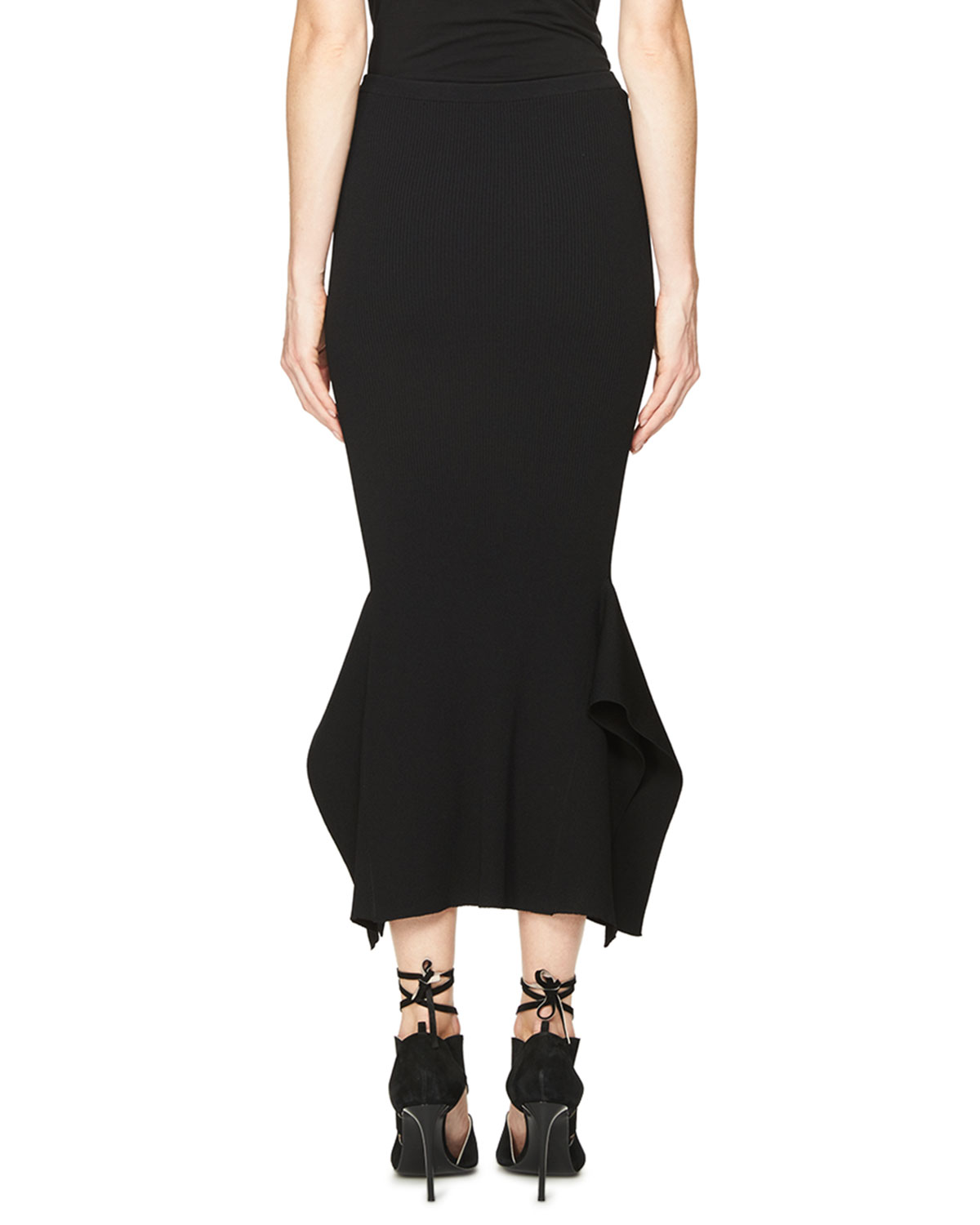 Origami Ruffled-Hem Midi Skirt, Black