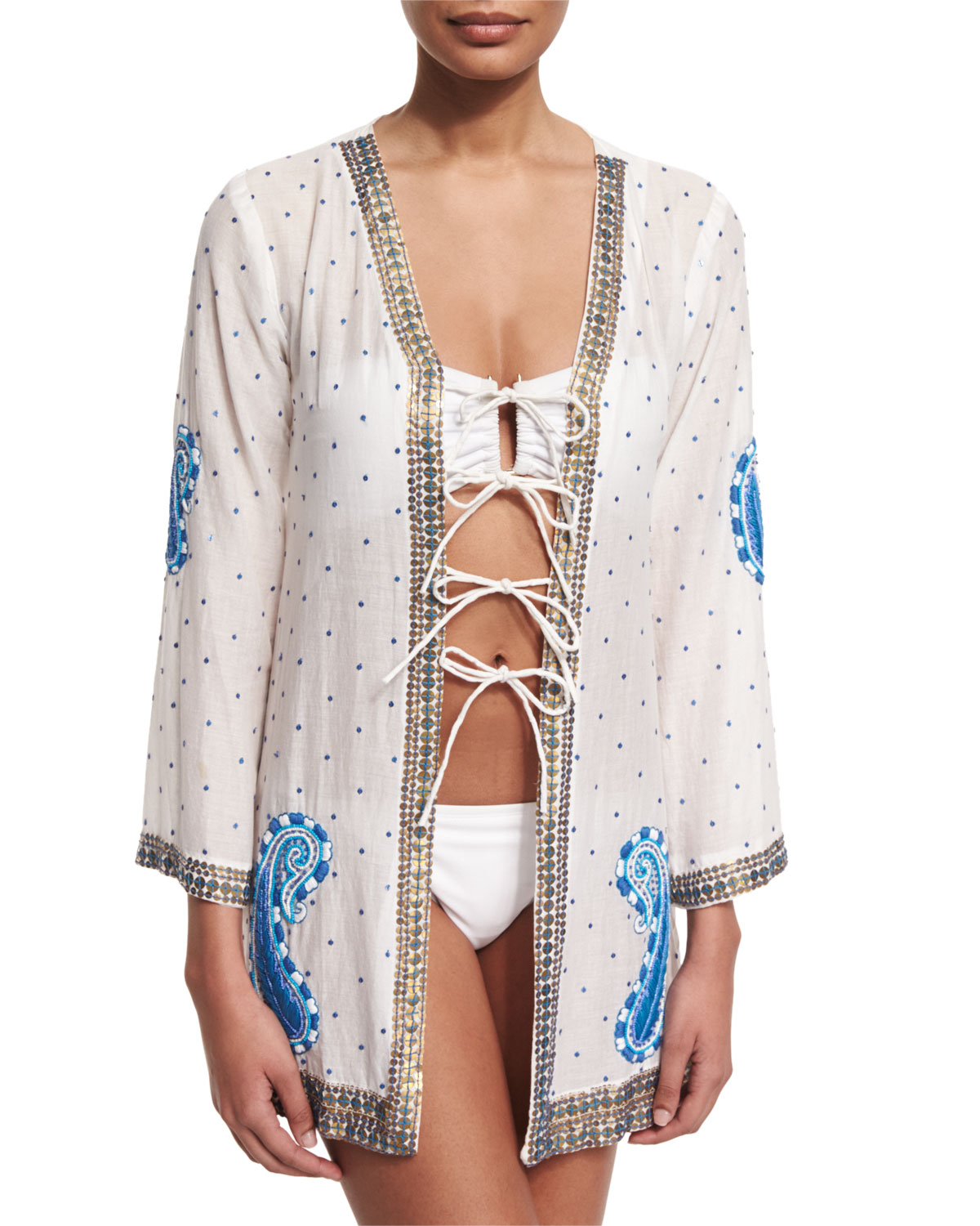Blue Pebble Embroidered Kimono Coverup