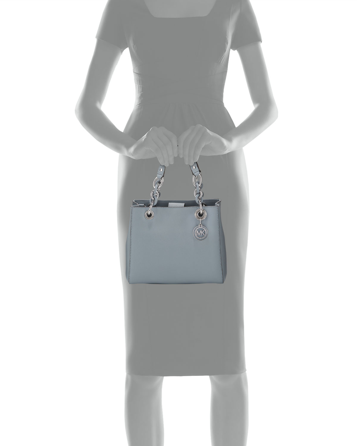 Cynthia Small Saffiano Satchel Bag, Dusty Blue