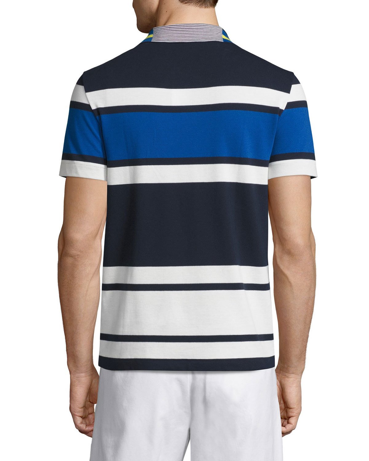 Resort Bold-Stripe Polo Shirt, Cosmos/Flour