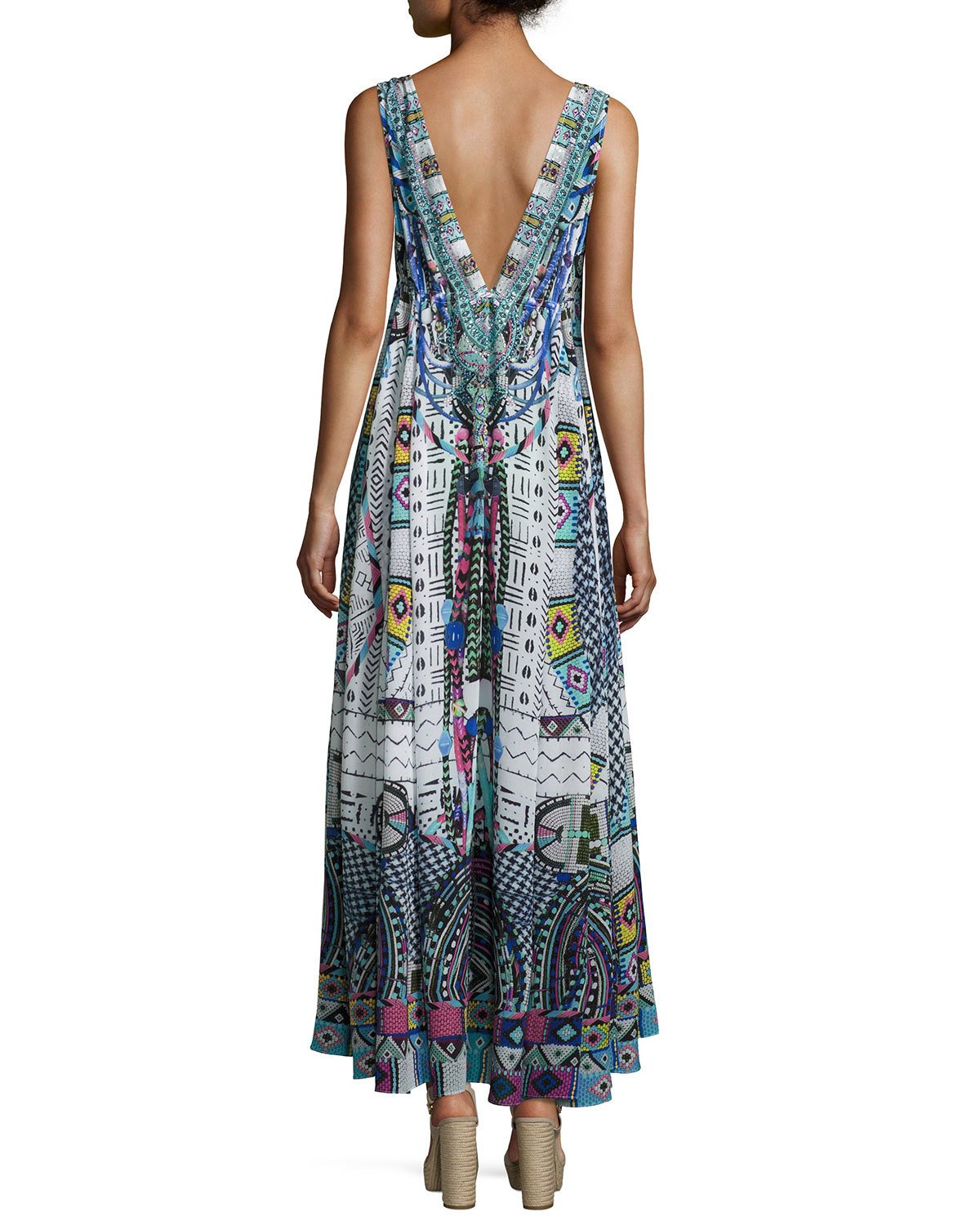 Embellished Crepe V-Neck Maxi Coverup Dress, Maasai Mosh