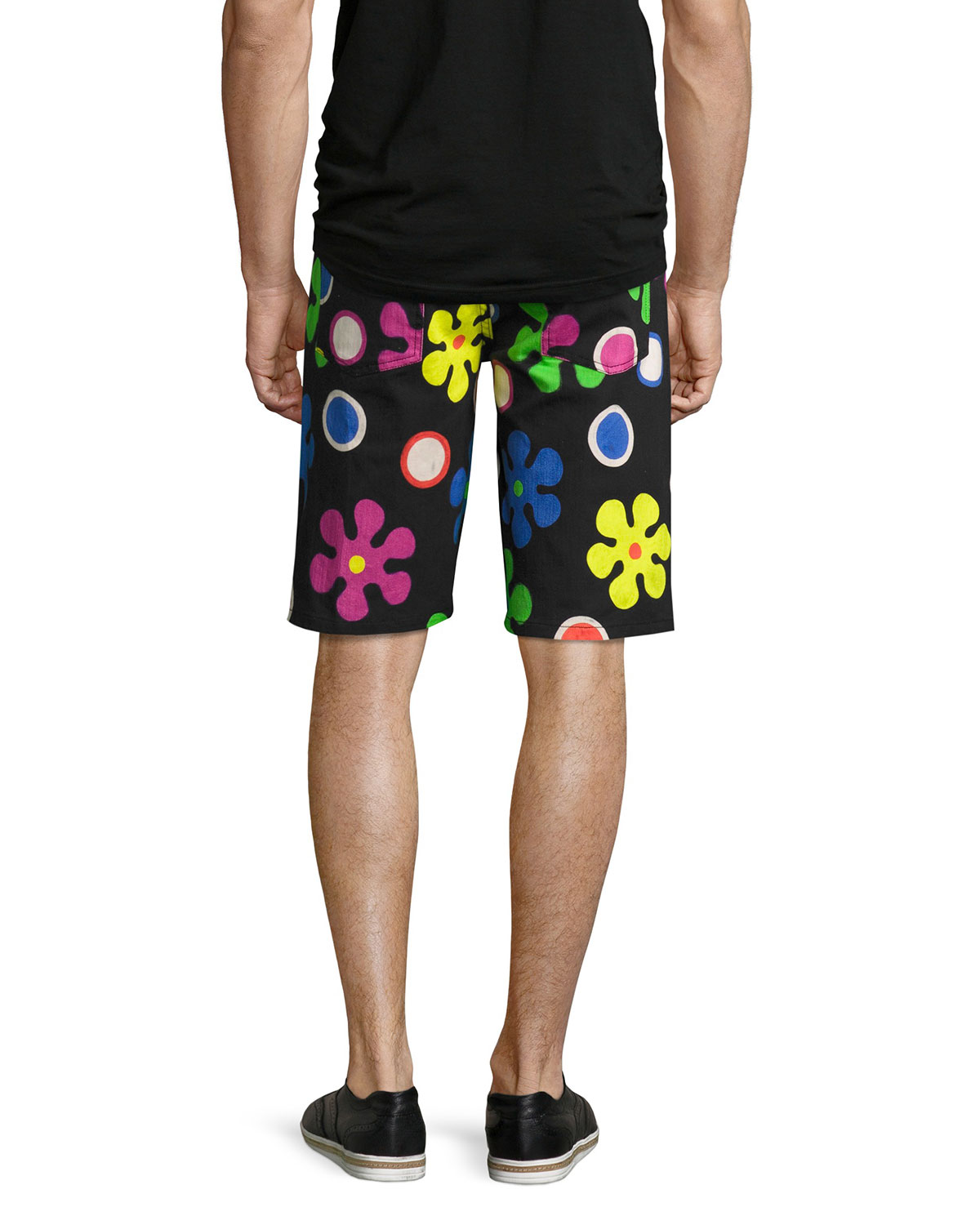 Psychedelic Flower Print Shorts, Black