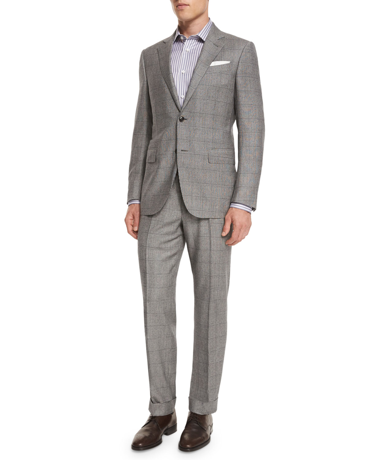 Plaid Wool Two-Piece Suit, Black/White