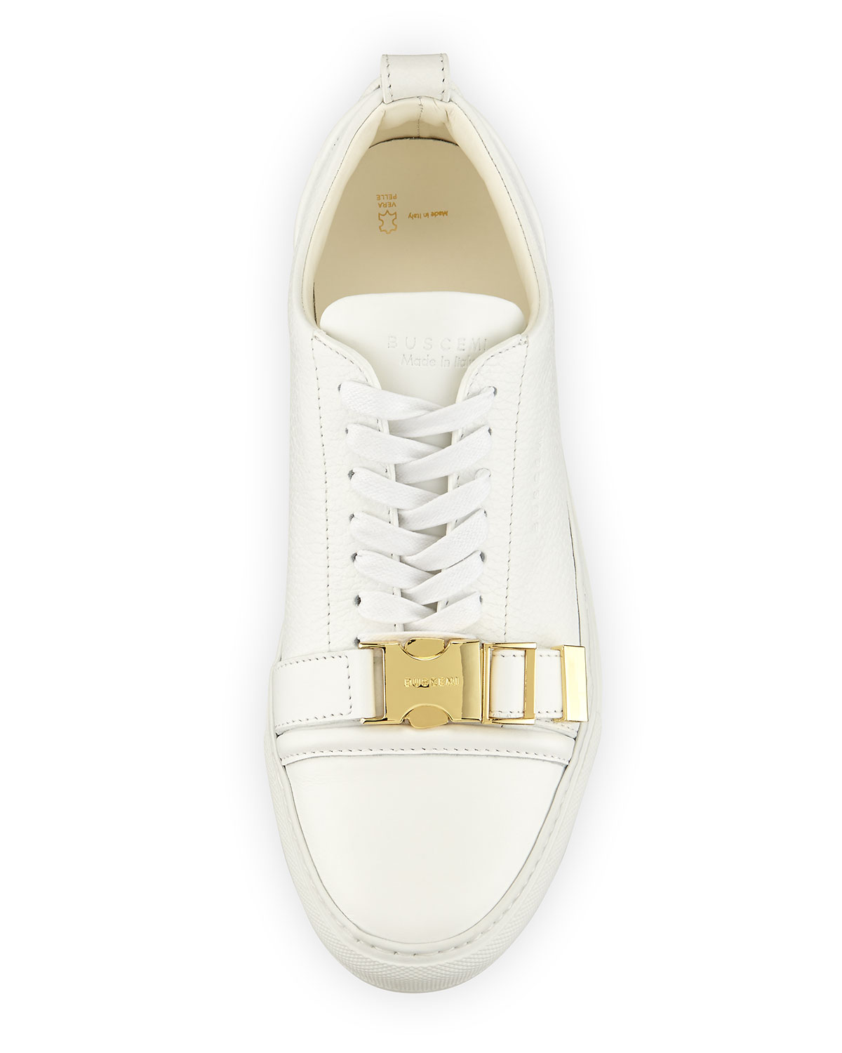 50mm Low-Top Leather Sneaker with Strap, White